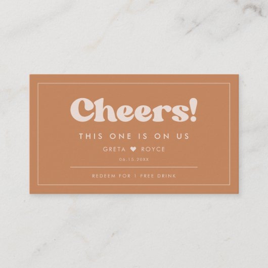 Stilvolle Retro Brown Zucker Wedding Drink Ticket (Vorderseite)