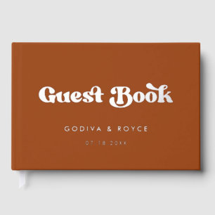 Stilvolle Retro Burnt Orange Silberfolie Hochzeit Gästebuch
