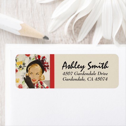 Stilvolle Retro Lady Rücksendeadresse (Insitu)