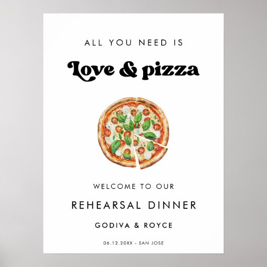 Stilvolle Retro-Liebe und Pizza-Probe Poster (Vorne)