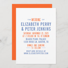 Stilvolle Retro Orange Blue Wedding Einladung