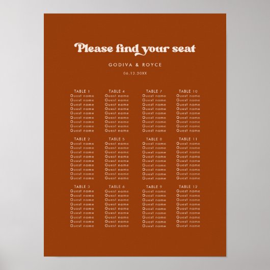 Stilvolle Retro-Orange-Hochzeitskarte Poster (Vorne)