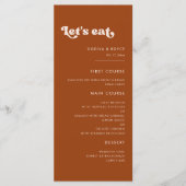 Stilvolle Retro-Orange Lasst uns Hochzeit essen Menükarte (Vorderseite)