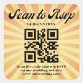 stilvolle Retro-Orange-uAwg qr-Hochzeit Quadratischer Aufkleber (Vorderseite)
