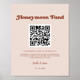 Stilvolle Retro Peach Pink Honeymoon Fonds QR-Code Poster