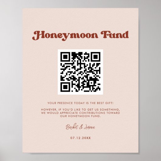 Stilvolle Retro Peach Pink Honeymoon Fonds QR-Code Poster (Vorne)
