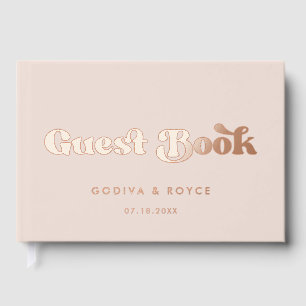 Stilvolle Retro Peach Pink Rose Gold Folie Hochzei Gästebuch