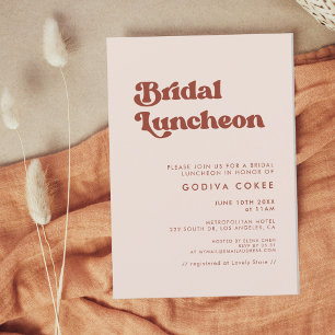 Stilvolle Retro pfirsichrosa Bridal Mittagessen Einladung