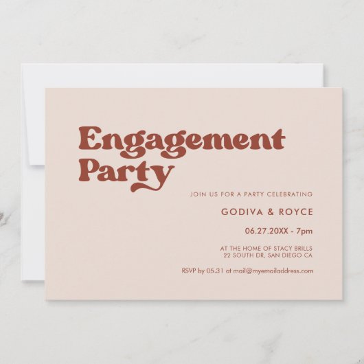 Stilvolle Retro-pfirsichrosa Engagement-Partei Einladung (Vorderseite)
