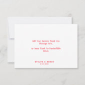 Stilvolle Retro Red & White Groovy Script Wedding Dankeskarte (Rückseite)