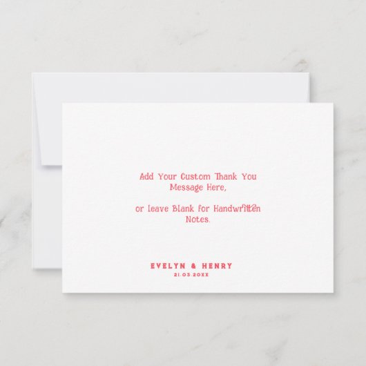 Stilvolle Retro Red & White Groovy Script Wedding Dankeskarte (Rückseite)
