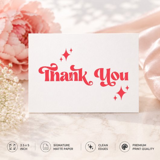 Stilvolle Retro Red & White Groovy Script Wedding Dankeskarte