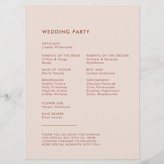 Stilvolle Retro-Rosa-Hochzeit Programm (Rückseite)