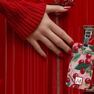 Stilvolle Retro-Rosa und Mit Monogramm Rote Kirsch Gepäckanhänger