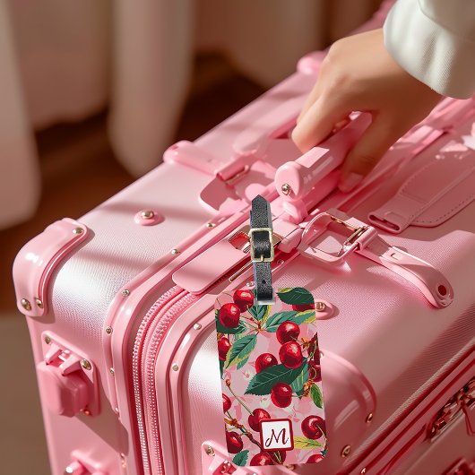 Stilvolle Retro-Rosa und Mit Monogramm Rote Kirsch Gepäckanhänger