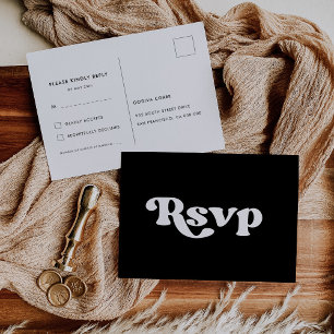 Stilvolle Retro Schwarz-Weiß-Hochzeit RSVP Postkarte