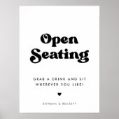 Stilvolle Retro-Schwarz-Weiß-Open-Seating-Hochzeit Poster (Vorne)