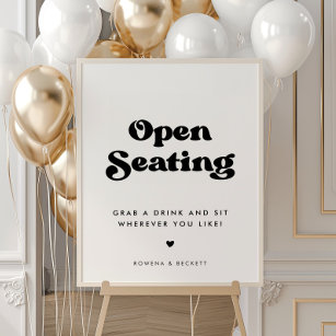 Stilvolle Retro-Schwarz-Weiß-Open-Seating-Hochzeit Poster