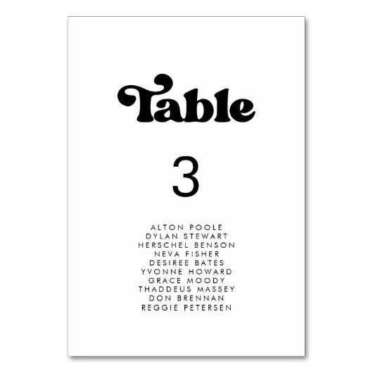 Stilvolle Retro-Schwarz-Weiß-Sitzkarten Tischnummer (Vorderseite)