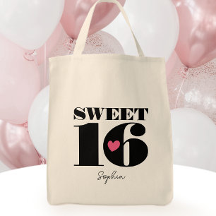 Stilvolle Retro Typografie 16 . Geburtstag Black P Tragetasche
