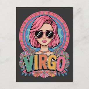 Stilvolle Retro Virgo Frau Zodiac Sign farbenfroh Postkarte