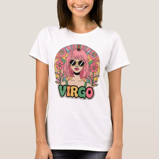 Stilvolle Retro Virgo Frau Zodiac Sign farbenfroh T-Shirt (Vorderseite)
