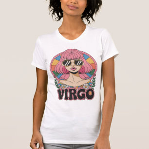 Stilvolle Retro Virgo Frau Zodiac Sign farbenfroh T-Shirt