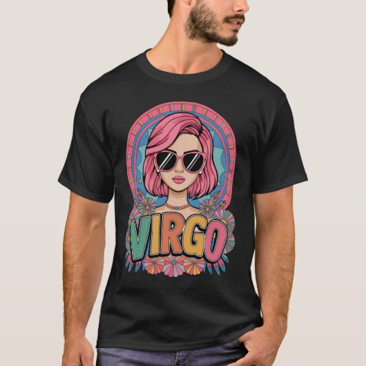 Stilvolle Retro Virgo Frau Zodiac Sign farbenfroh T-Shirt (Vorderseite)
