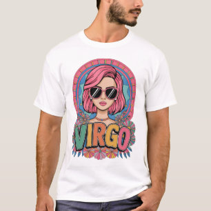 Stilvolle Retro Virgo Frau Zodiac Sign farbenfroh T-Shirt