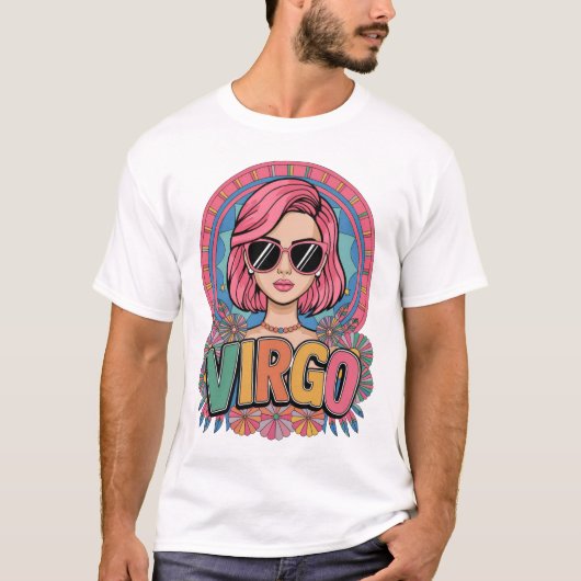Stilvolle Retro Virgo Frau Zodiac Sign farbenfroh T-Shirt (Vorderseite)