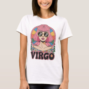 Stilvolle Retro Virgo Frau Zodiac Sign farbenfroh T-Shirt