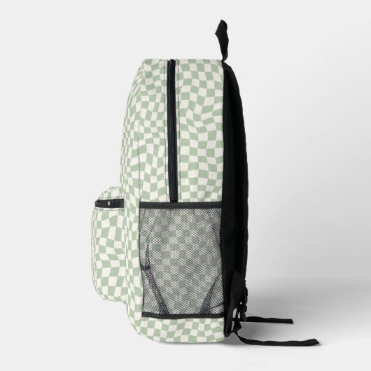 Stilvolle Retro Wavy Green Karo Monogram Name Bedruckter Rucksack (Rechts)