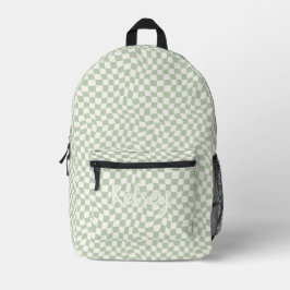 Stilvolle Retro Wavy Green Karo Monogram Name Bedruckter Rucksack
