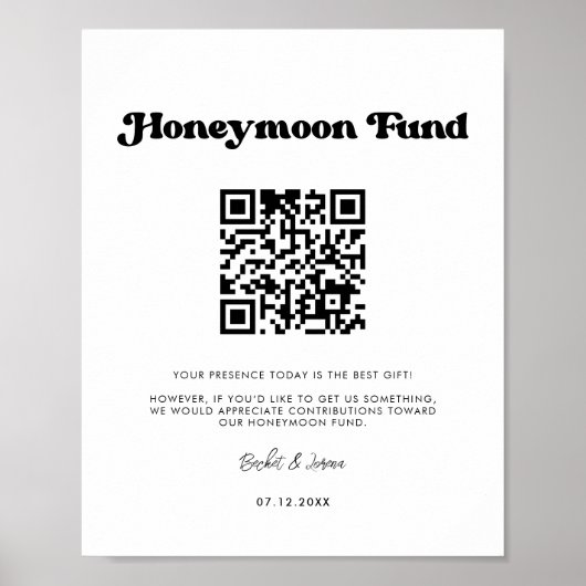 Stilvolle Retrofonds schwarz-weiß Honeymoon QR-Cod Poster (Vorne)