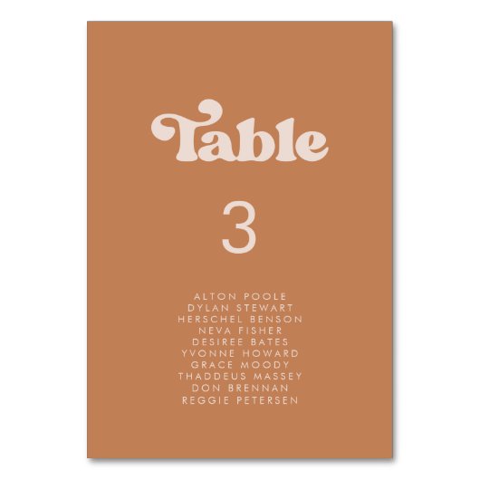 Stilvolle Retrokarte für braune Zuckersätze Tischnummer (Vorderseite)