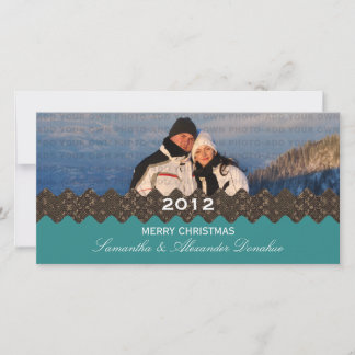 Stilvolle Ribbon Holiday Foto Card, Aquamarin Feiertagskarte