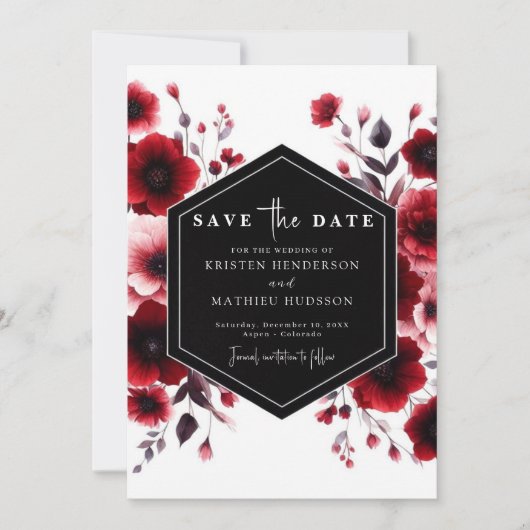Stilvolle Romance Crimson Red Wedding Save The Date (Vorderseite)