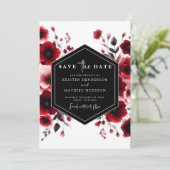 Stilvolle Romance Crimson Red Wedding Save The Date (Stehend Vorderseite)