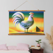 Stilvolle Rooster gegen lebendigen Sonnenuntergang Wandteppich Mit Holzrahmen (Schlafzimmer)