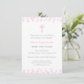 Stilvolle Rosa Blätter Cross-Taufe Einladungen (Stehend Vorderseite)