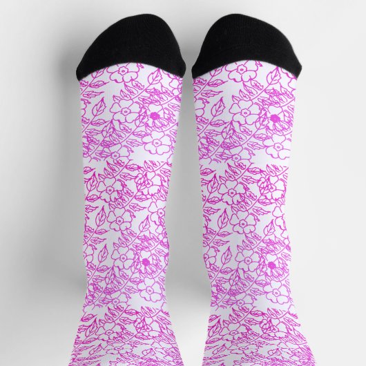 Stilvolle rosa Blume Aquarell Farbenfroh Socken (Oben)