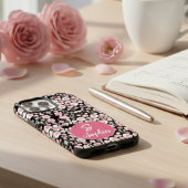 Stilvolle rosa Blume auf schwarzen Individuellen N Case-Mate iPhone Hülle