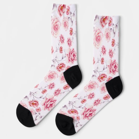Stilvolle rosa Blume Chic Pattern farbenfroh Socken (Linkes Detail)