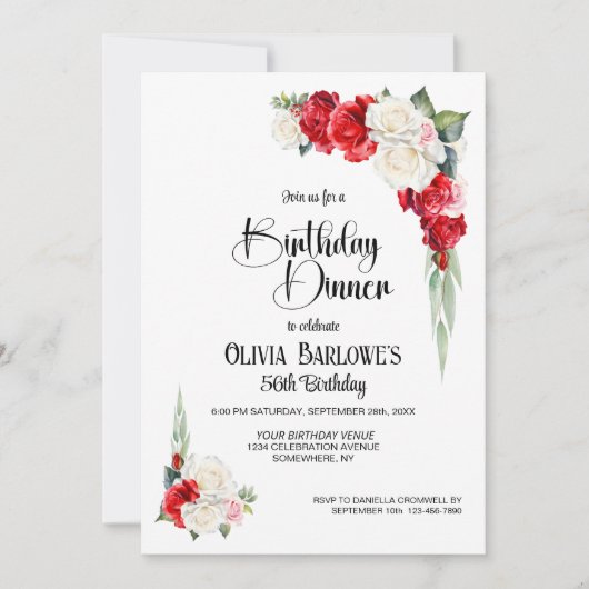 Stilvolle Rosa Blume Geburtstag Abendessen Einladung (Vorderseite)