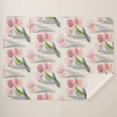 Stilvolle Rosa Blume Sage Green Blätter Creme Sherpadecke (Vorderseite (Horizontal))