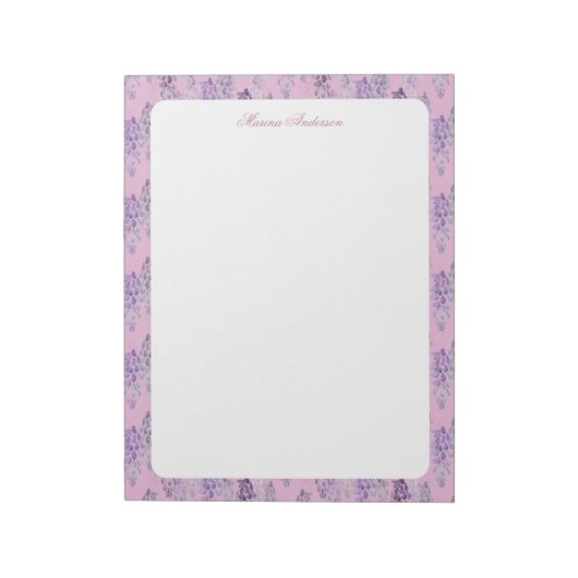 Stilvolle rosa Blumenrand personalisierter Name Notizblock (Rotiert)