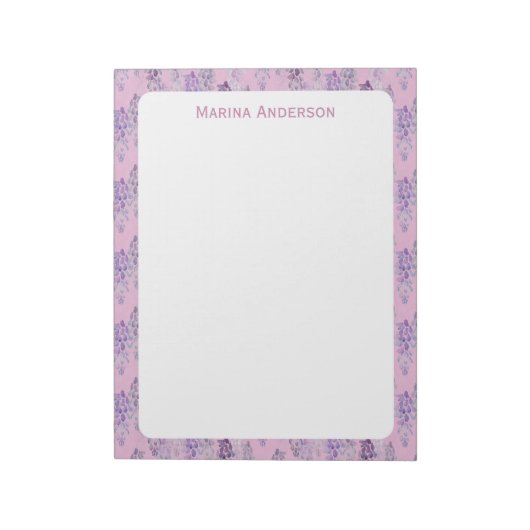 Stilvolle rosa Blumenrand personalisierter Name Notizblock (Rotiert)