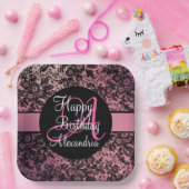Stilvolle Rosa Blush Black Floral Monogram Birthda Pappteller (Party)