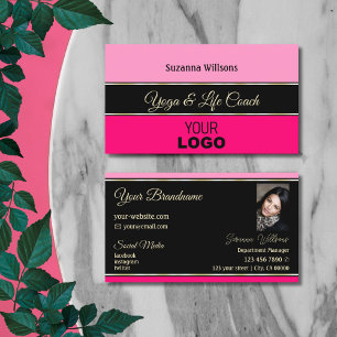 Stilvolle rosa Borders on Black mit Logo und Foto Visitenkarte