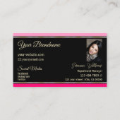 Stilvolle rosa Borders on Black mit Logo und Foto Visitenkarte (Rückseite)